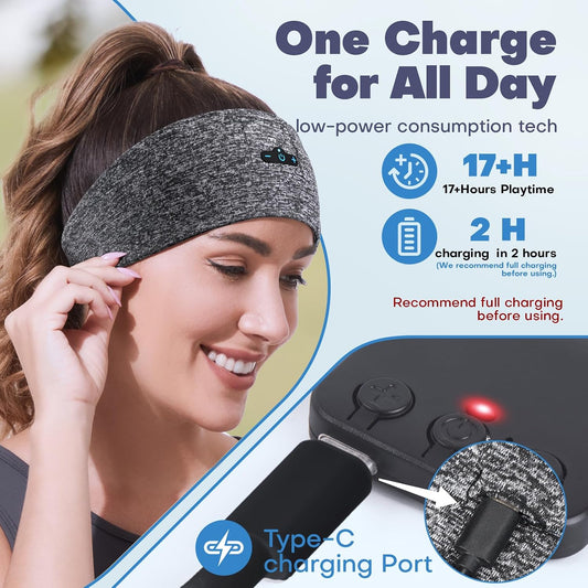 Sleep Headphones Bluetooth Headband for Side Sleeper, 17H Playtime, Wireless Headband Headphones with HD Stereo Speakers for Workout,Running,Yoga, Ideal Gifts for Men, Women, Teens, Black + Purple