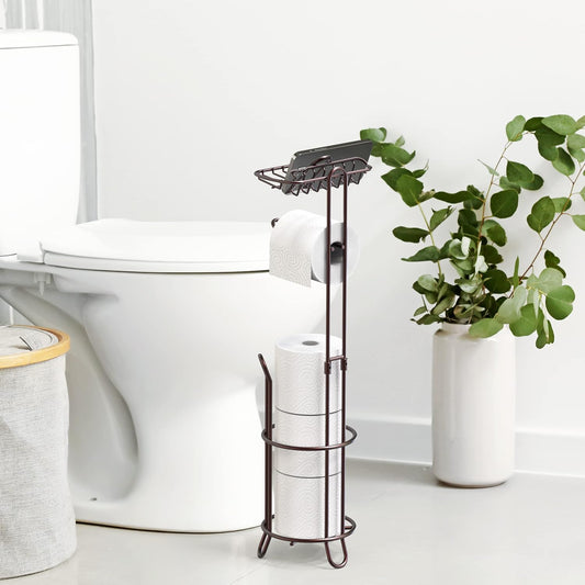 Simple Houseware English Style Toilet Paper Stand Holder w/Woodtop, Bronze | 4 Paper Rolls, 8.5" x 8.75" x 29.2"