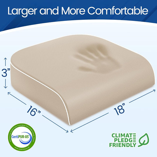 SweetSlubr Seat Cushion, Chair Pad, Memory Foam Large Cushion | Office Chair Cushion for Tailbone Pain Relief, Non-Slip Cover, Soft Support for Office Chair, Car Seat, Airplane,Large/Black