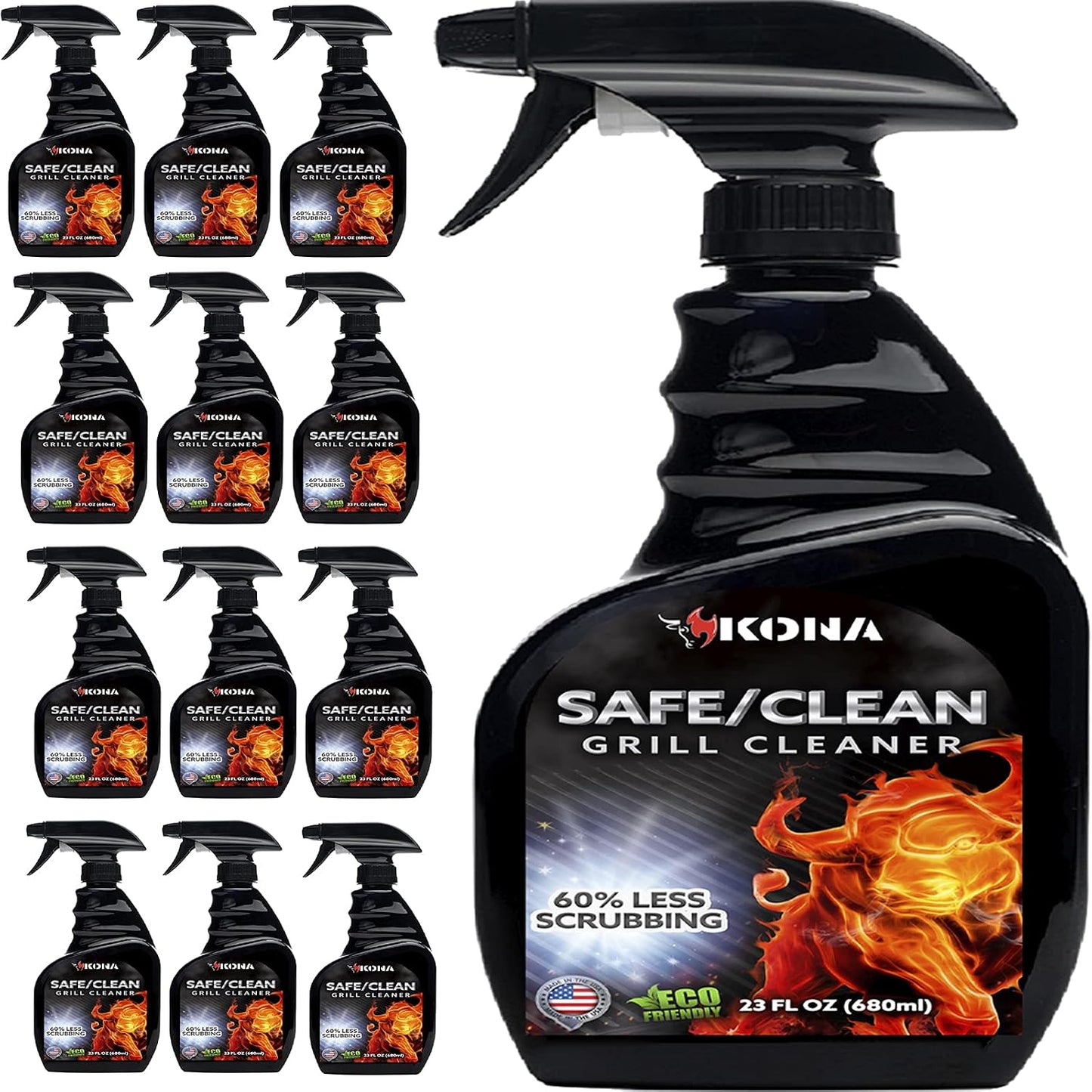 Kona Safe/Clean Grill Cleaner Spray, 23 oz - Heavy-Duty No-Drip Gel | heavy-duty no-drip gel formula, BBQ grate degreaser, 23 oz spray bottle