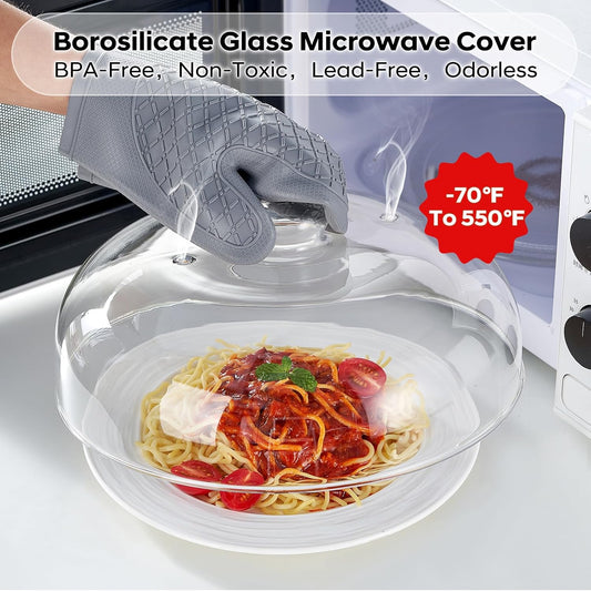 Light 12 Inch Borosilicate Glass Microwave Splatter Cover for Food