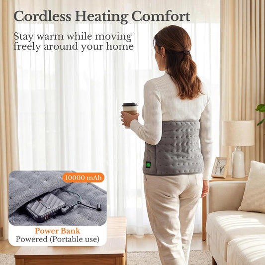 Portable Cordless Heating Pad for Back Shoulders 12x24, 10000mAh Battery | Electric Heat Pad Rechargeable & Wireless,3 Heat Settings & 2 Hours Auto-Off,abdominal pads,Birthday Gifts for Women Men