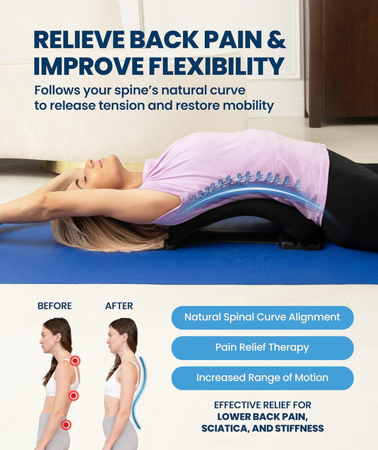 Everlasting Comfort Lumbar Support Board Back Stretcher for Lower Pain Relief - Adjustable Spine Decompression with 88 Acupressure Nodes - Back Cracking Device with Chair Strap for Posture Correction