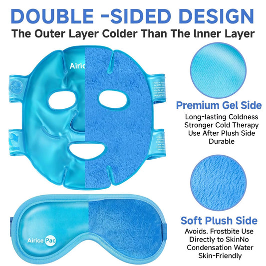 AiricePac Colding Ice Face Mask and Cooling Eye Mask for Puffy Eyes & Migraine Relief, Gel Eye Mask, Cool Face Masks for Dark Circles, Eye Surgery, Sleeping, Pressure, Headaches, Skin Care