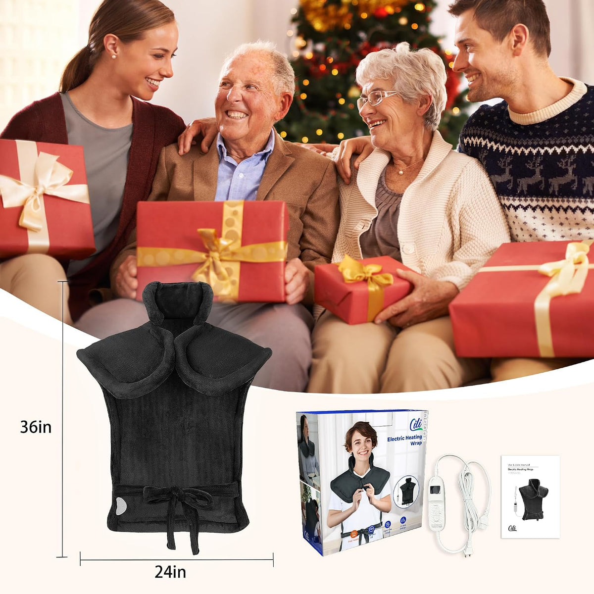 CILI Heating Pad for Back Pain Relief, 24"x36" Large Heating Pad for Neck and Shoulders Back, Electric Heat Pad with 10 Heat Settings, Back Heated Wrap, ETL Certified, Gifts for Women Men