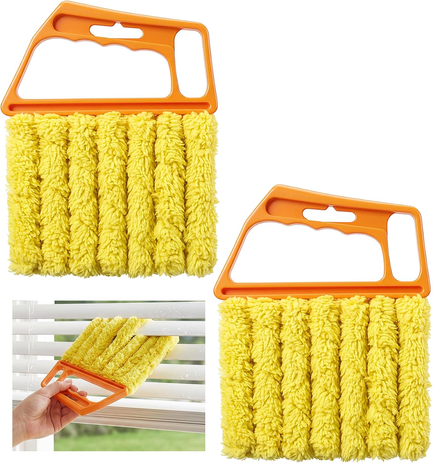 2 Pcs Blind Duster for Wood Blinds, 7 Finger Blind Cleaner Duster Tool | Microfiber & Washable for Easy Dusting (Orange)