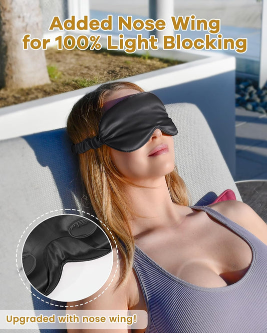 BeeVines 22 Momme Silk Sleep Mask, 3D Contoured Eye Masks for Women (Black) | Luxury 100% Pure Silk Eye Cover for Sleeping, 3D Contoured Eye Shade for Lash Extensions, Zero Eye Pressure & Blackout