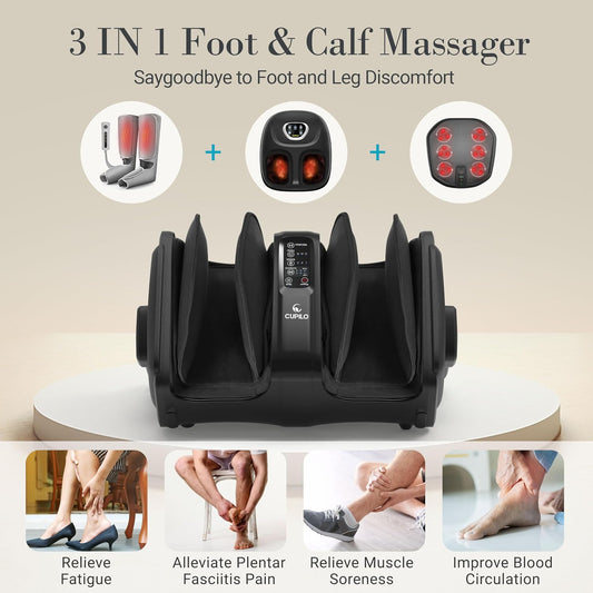 Shiatsu Foot Calf Massager with Heat & Remote, FSA Eligible HSA | 6-Level Compression, 3 Modes Kneading for Neuropathy Plantar Fasciitis, 360° Adjustable Bar for Feet Ankles Calves, Size 14