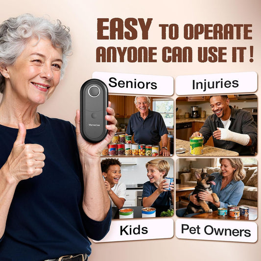 Electric Can Opener, One Touch Automatic Smooth Edge, Hands Free Side Cut Can Opener for Seniors, Battery Operated, Fits Most Cans, Safe & Easy to Use, Food Safe, Easy Clean Kitchen Gadget (Black)