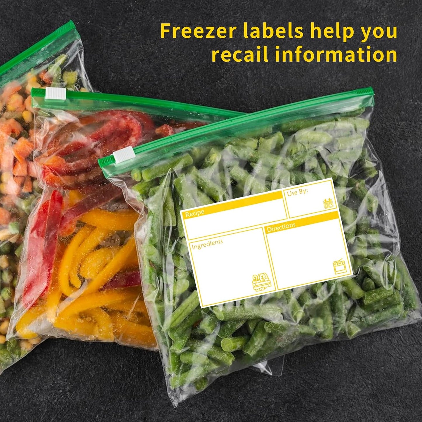 100pcs Labels for Freezer Bags Freezer Meal Labels with Instructions 3.2 X 5 inch Oil and Water Resistant Labels Food Labels for Freezer Storage for Leftovers in Fridge Removable Freezer (Blue)