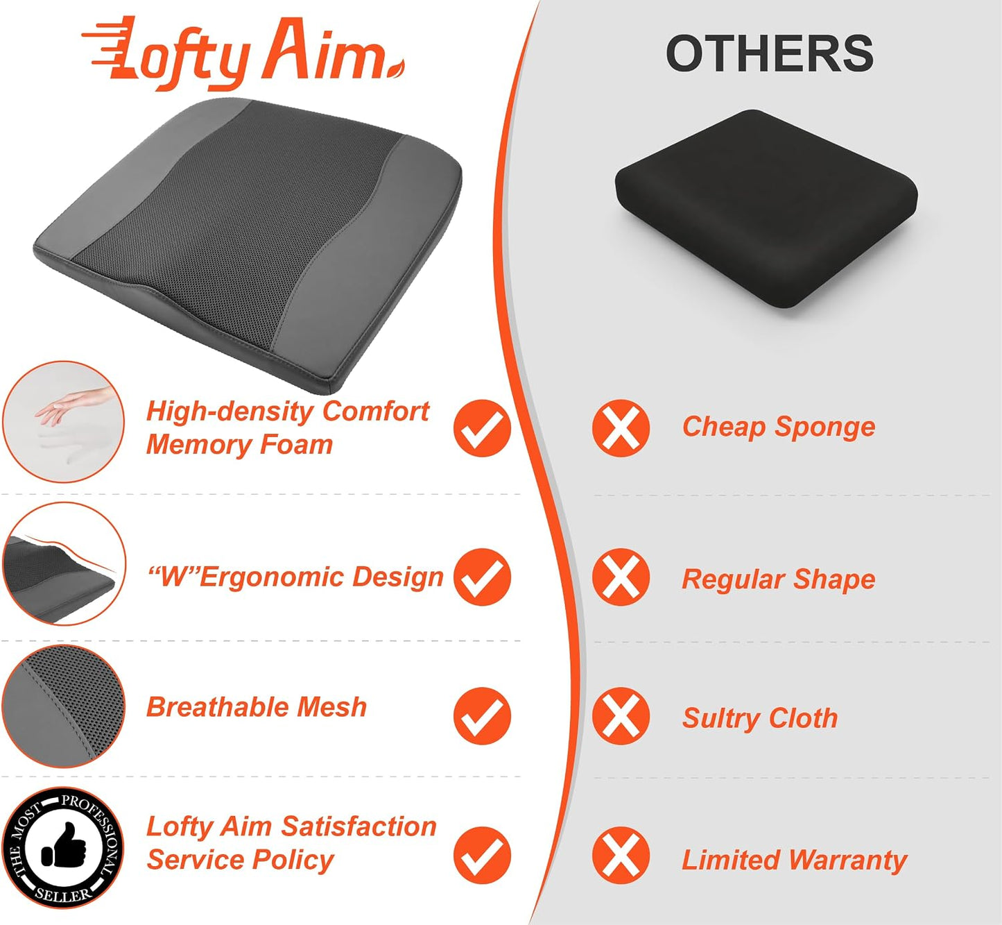 Lofty Aim Car Seat Cushion, Memory Foam Car Seat Cushions for Long Driving | Comfy Car Seat Pillow for Pain Relief, Driver Seat Cushion Adds Height, Butt Cushion for Car, Truck, Office Chair, Black