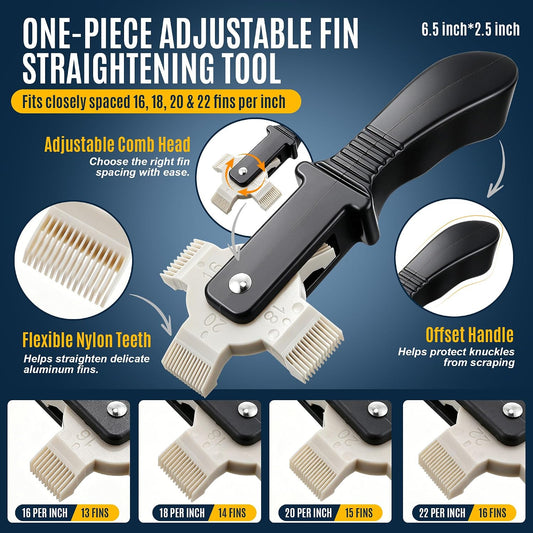 3 Piece Air Conditioner Condenser Fin Comb Kit, Fin Straightening Tool, Coil Cleaner Stainless Steel Comb and Evaporator Radiator Cleaning Whisk Brush for Condenser or Evaporator Units