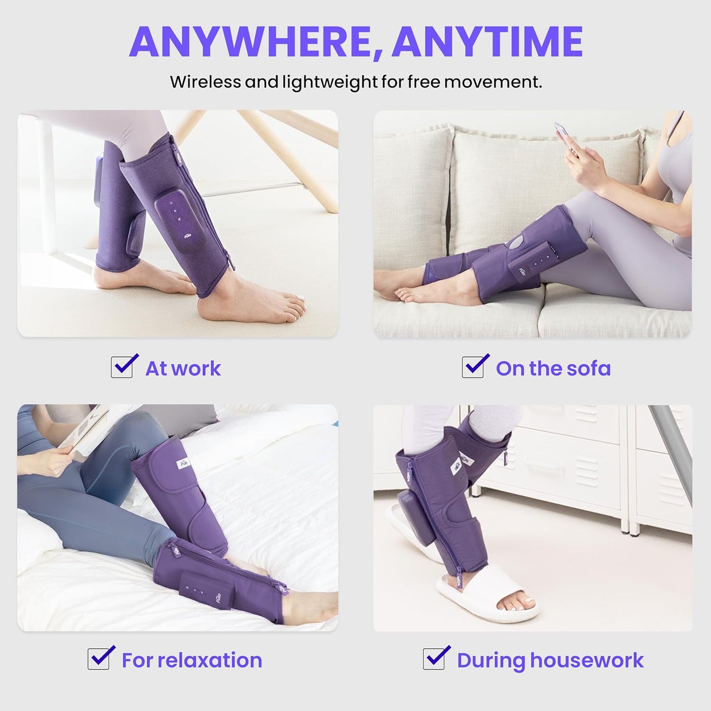 Leg Care Device V2 with New Controller Purple - 3 Modes, 3 Intensities - USB-C Rechargeable Cordless