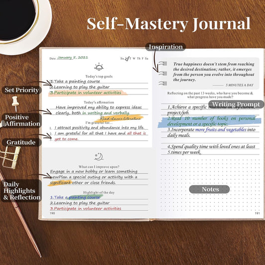 5 MINUTES A DAY Self-Care Journal, Wellness & Daily Reflection Notebook – Mental Health & Anxiety Guided Journal for Women – Self Care Planner, ADHD Planner with Mood Tracker – (Beige)