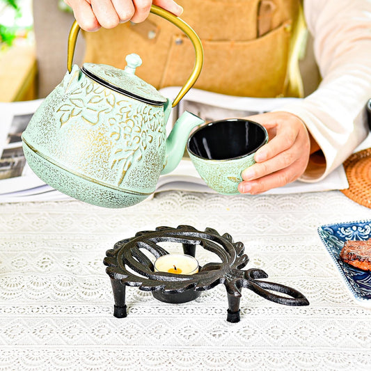 Sungmor Cast Iron Teapot Warmer - Rustic Design with Tealight Holder | Heavy Duty & Decorative Candle Holder Stands for Heat Food Coffee Milk or Tea