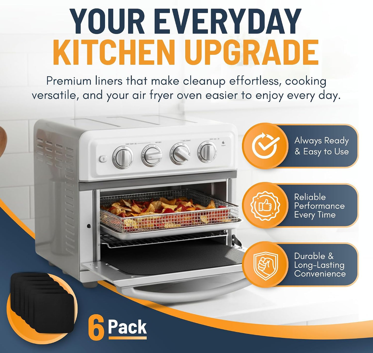 Toaster Oven Liners for Bottom of Oven (4 Pack) Reusable Non-Stick Heat Resistant Toaster Liners, Compatible with Breville, Cuisinart, Black & Decker, Dash, and More - Air Fryer Liners 12"x12" (Black)