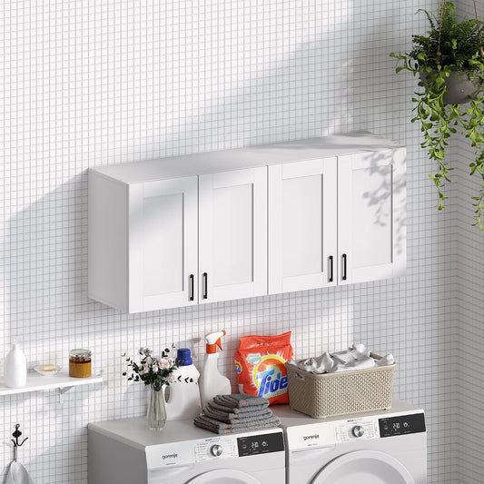 White Laundry Room Cabinets and Storage with 4 Doors and Utility Adjustable Shelf,Gabinetes Para Cocina Cupboard Kitchen Organizers and Storage Pantry Wall Mounted 12.4"D x 47.2"W x 19.7"H