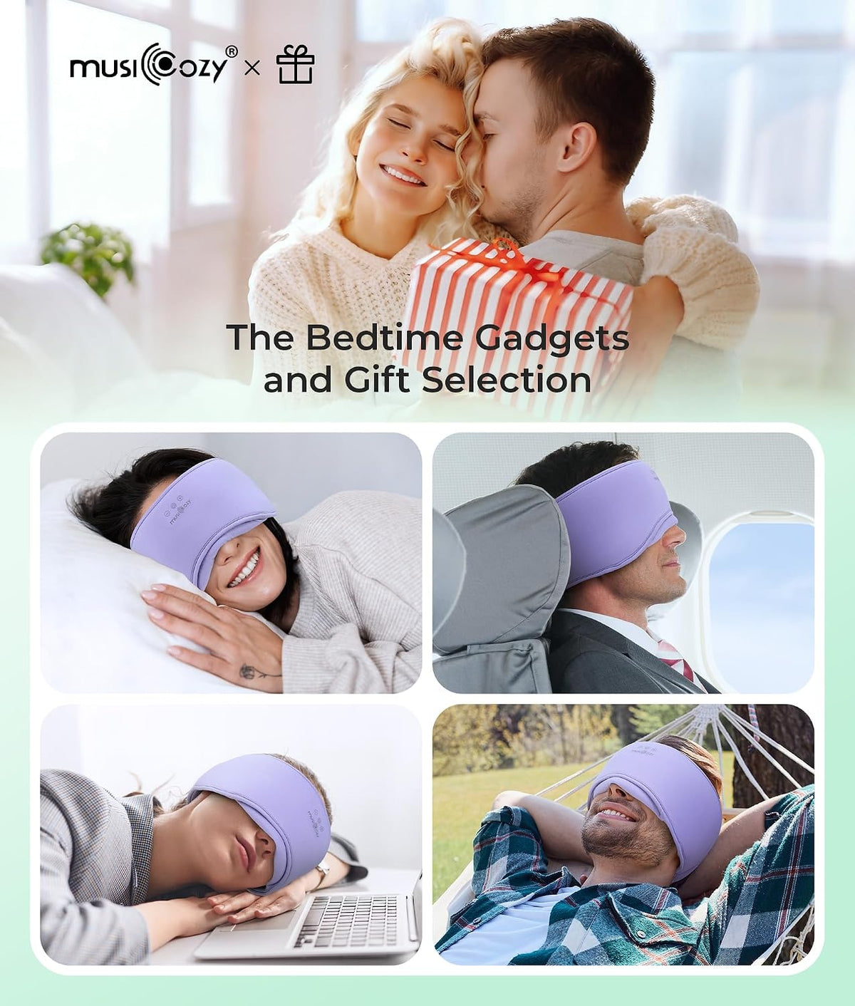 MUSICOZY Sleep Mask with Bluetooth Headphones Eyemask for Side Slippers | Bamboo Cotton Sleeping Headphone,Wireless Earphones with HD Stereo Speakers Blackout Eye Masks Earbuds for Men and Women