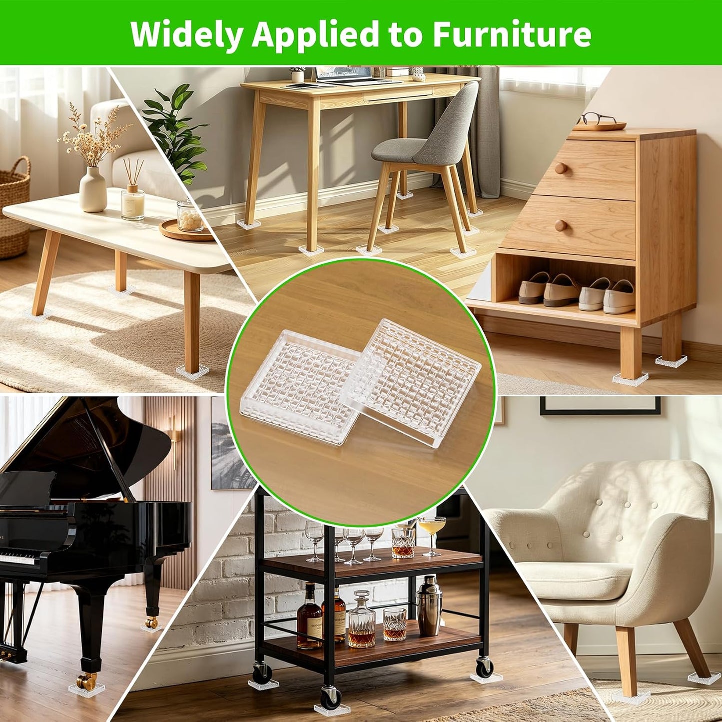 2" Square 12PCS Clear Non Slip Furniture Pads for Hardwood Floors Protector | Rubber Furniture Caster Cups, Chair Coasters for Carpet with Grip, Carpet Protector for Furniture Legs - Protect Any Flooring