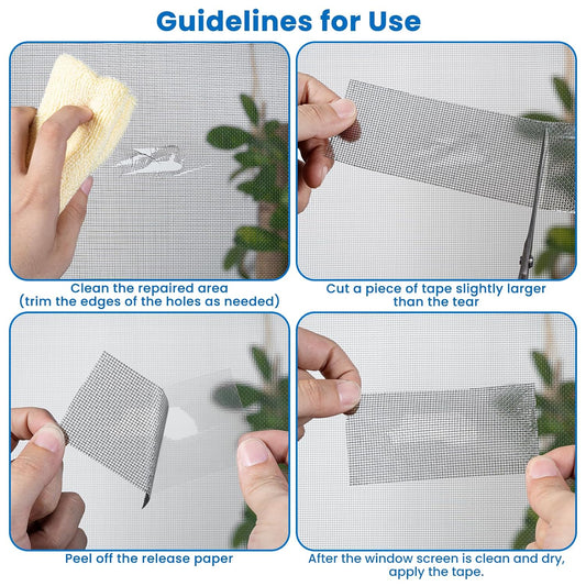 Gray Window Screen Repair Tape 2" x 40FT Fiberglass Strong Adhesive | Waterproof fiberglass mesh repair patch, fixes holes and tears, easy to cut and stick for window door screen repair