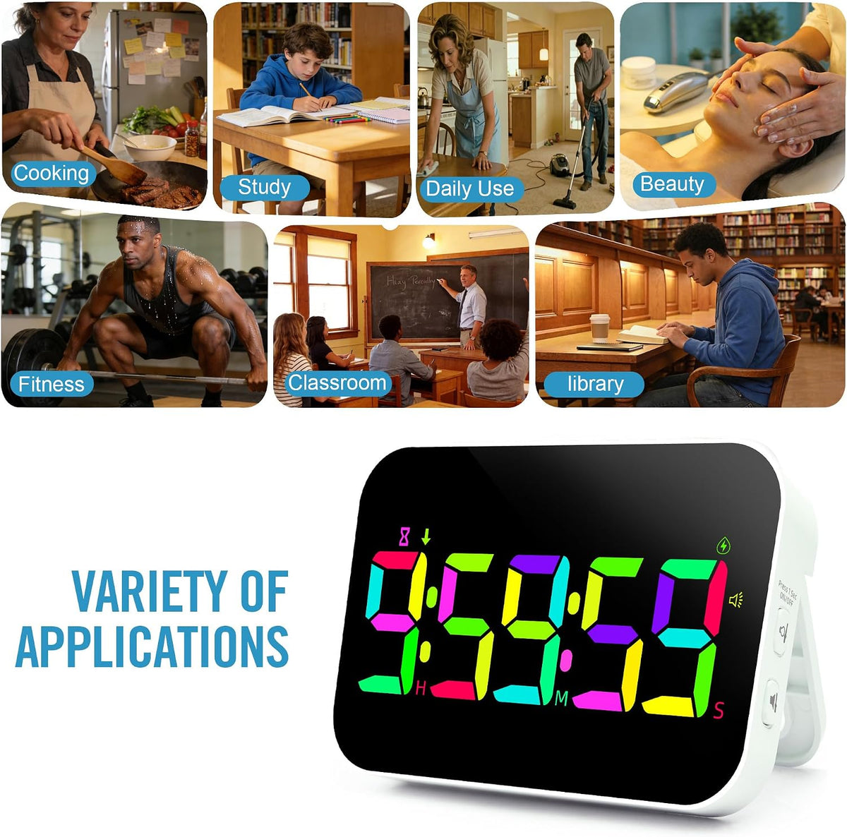 TXL Digital Timer for Classroom, Pomodoro, Gym & Kitchen – Rechargeable Magnetic Countdown Timer, Large LED Display, Loud Alarm, 3 Volume Levels & 3 Brightness Settings