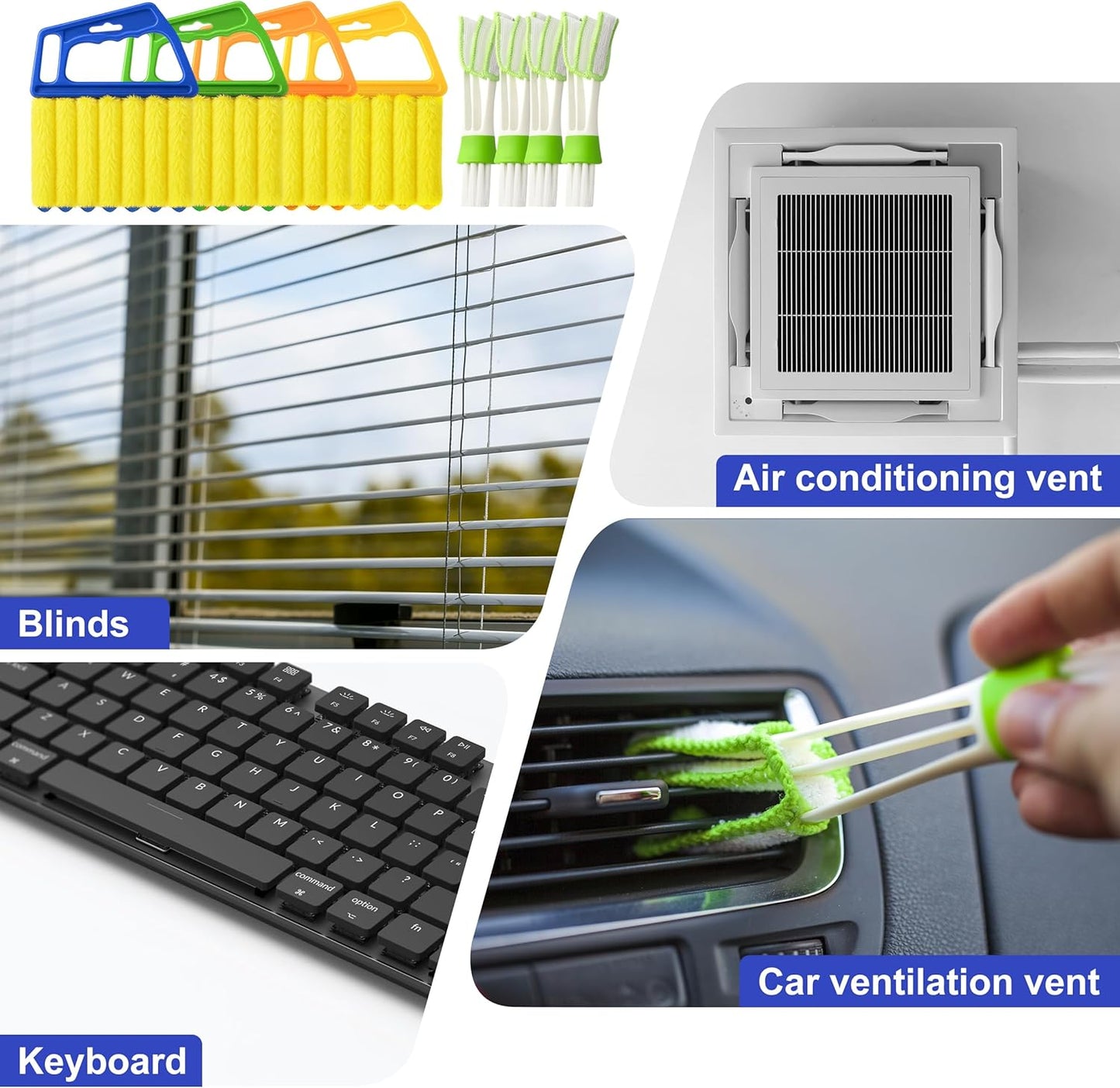 Blind Cleaner Duster Tool - 4 Pcs 7 Fingers Anti-Shedding Window Blind Cleaner Tool and 4 Pcs Air Vent Cleaner, with High-Density Microfiber Fleece and Ergonomic Handle, Detachable and Washable