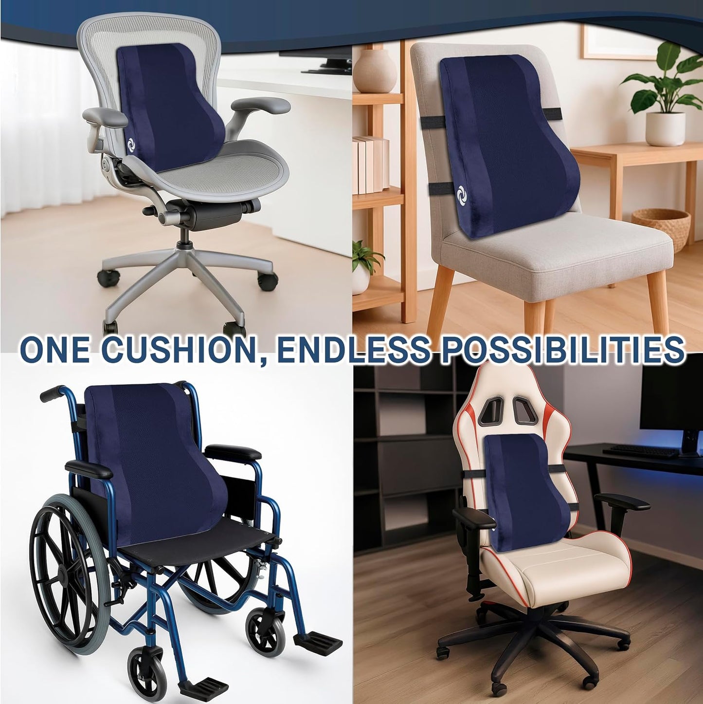 Samsonite Ergonomic Lumbar Support Pillow for Office Chair and Car Seat - Memory Foam Back Support Lumbar Pillow, Premium Cushion Chair Support for Lower Back Pain Relief and Versatile Use (Navy)