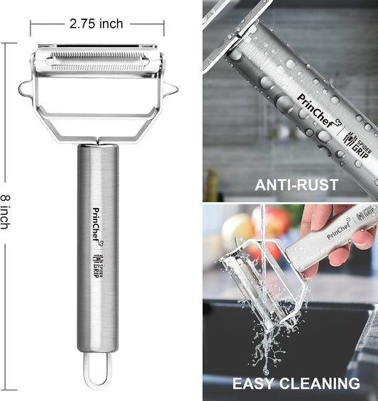 PrinChef Vegetable Peeler, 3 in 1 Versatile Y Potato Peeler for Kitchen| Ultra Sharp Julienne Peeler with Anti-Slip Handle | Stainless Steel No-Rust Veggie Peeler, Heavy Duty