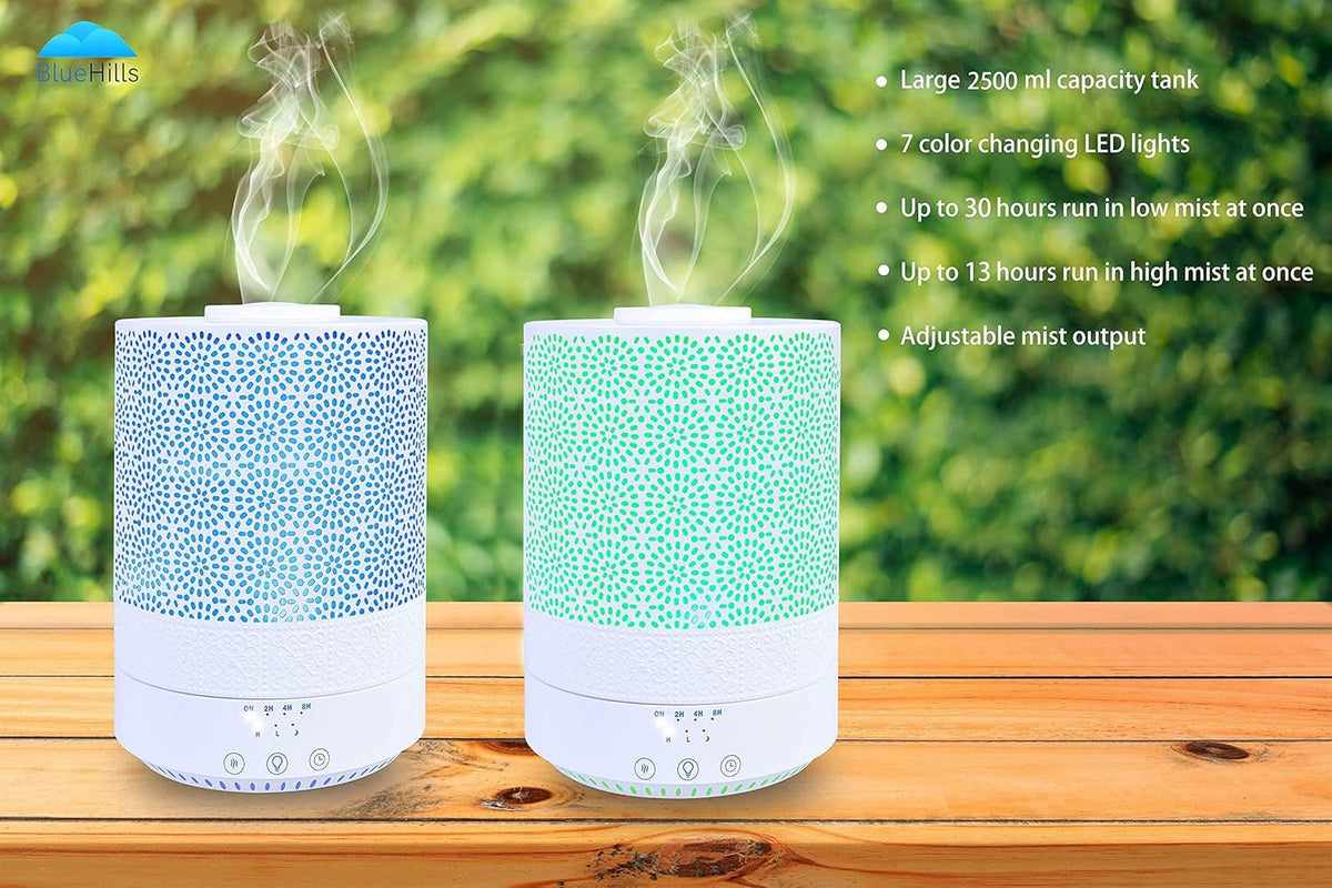 BlueHills 2500 ML Humidifier with Essential Oil Diffuser Combo Aroma Home Décor Design for Large Bed Bath Kids Baby Living Rooms Big Capacity LED Lights Scent Ultrasonic Cool Mist Wood Grain F006