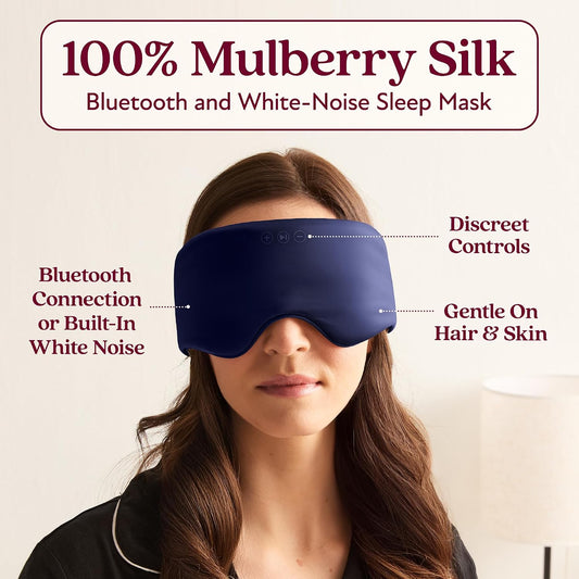 SilkSound Bluetooth Sleep Mask, 100% Mulberry Silk Headphones for Sleeping | Eyemask Headband Headphones for Sleeping, 6 White Noise Modes, Headphones for Sleeping on Side, Sleep Gifts for Women