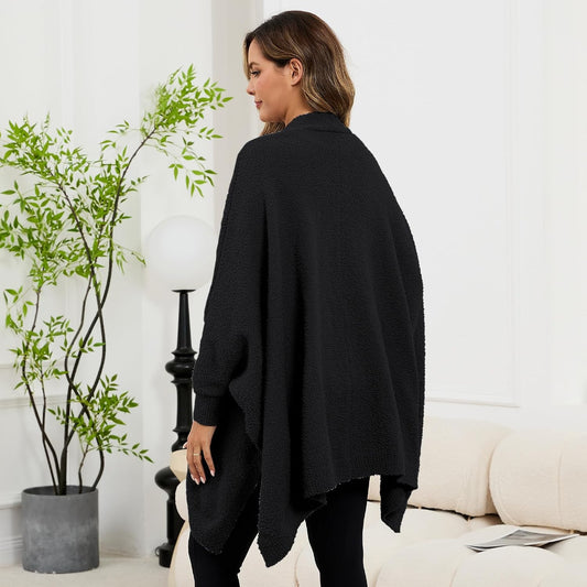 Wearable Blanket Sherpa Poncho Unique Office Work Warm Cozy Shawl TV Throw Blankets, Plush Cape Wrap for Adults