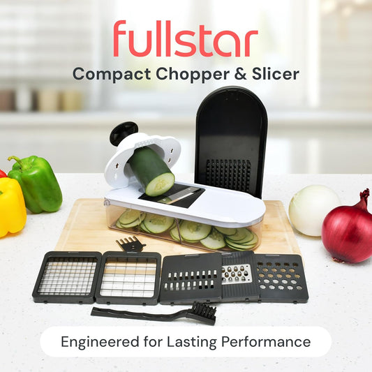 Fullstar Pro Core Vegetable Chopper & Mandoline Slicer, Meal Prep Essential | 6 in 1 Veggie Slicer, Onion & Fruit Slicer with Julienne, Grater & Dicer Stainless Steel Blades + Container (White)