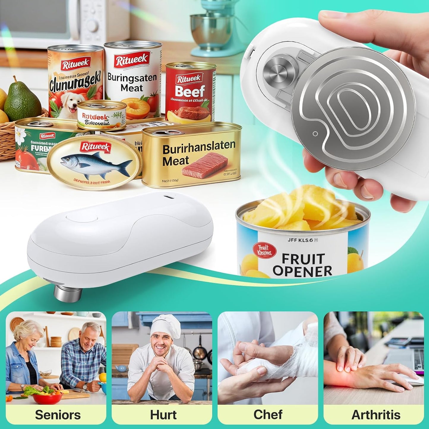 Electric Can Opener, Auto-Stop, USB-C Rechargeable, Side-Cut Smooth Edge, Hands Free Automatic Can Opener for Seniors & Arthritis Patients (Black)