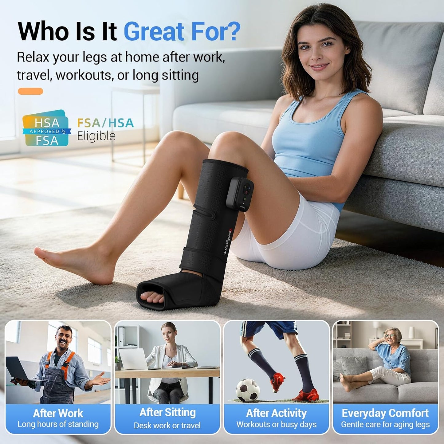 Comfytemp Cordless Air Compression Leg Massager for Circulation, 1 Pack | FSA Eligible HSA, Portable Foot and Calf Compression Boot for RLS, Varicose Vein, Ideal for Men Women (Fits Calf 13"~19")