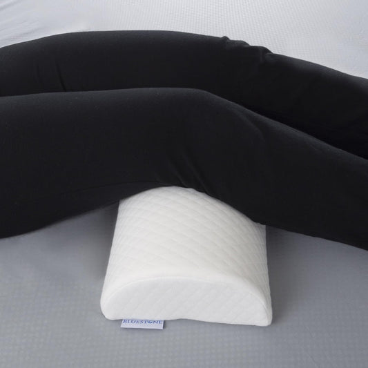 Bluestone Half Moon Memory Foam Back Pillow, White, 13.5” x 8” | Lumbar Bolster Cushion for Back Pain Relief, Leg and Knee Support, and Sleeping, Pillow with Removeable Cover