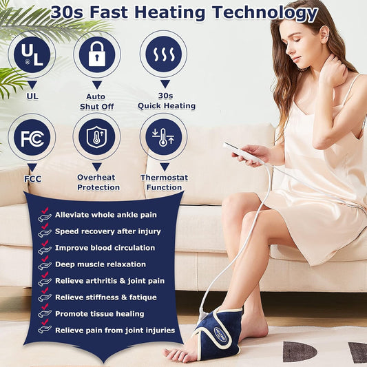 CAMECO 1 Pack Foot Ankle Heating Pad for Neuropathy Pain Relief, 86℉-158℉ Electric Heated Foot Warmer for Achilles Tendinitis & Plantar Fasciitis, Under Desk Heat Therapy Wrap Booties for Women Men