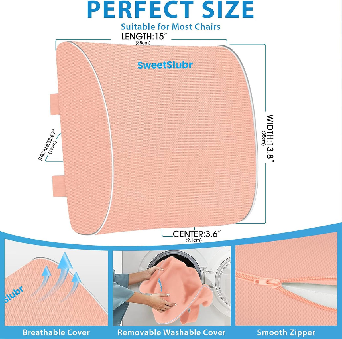 SweetSlubr Lumbar Support Pillow for Office Chair,Back Support(Black,Large)