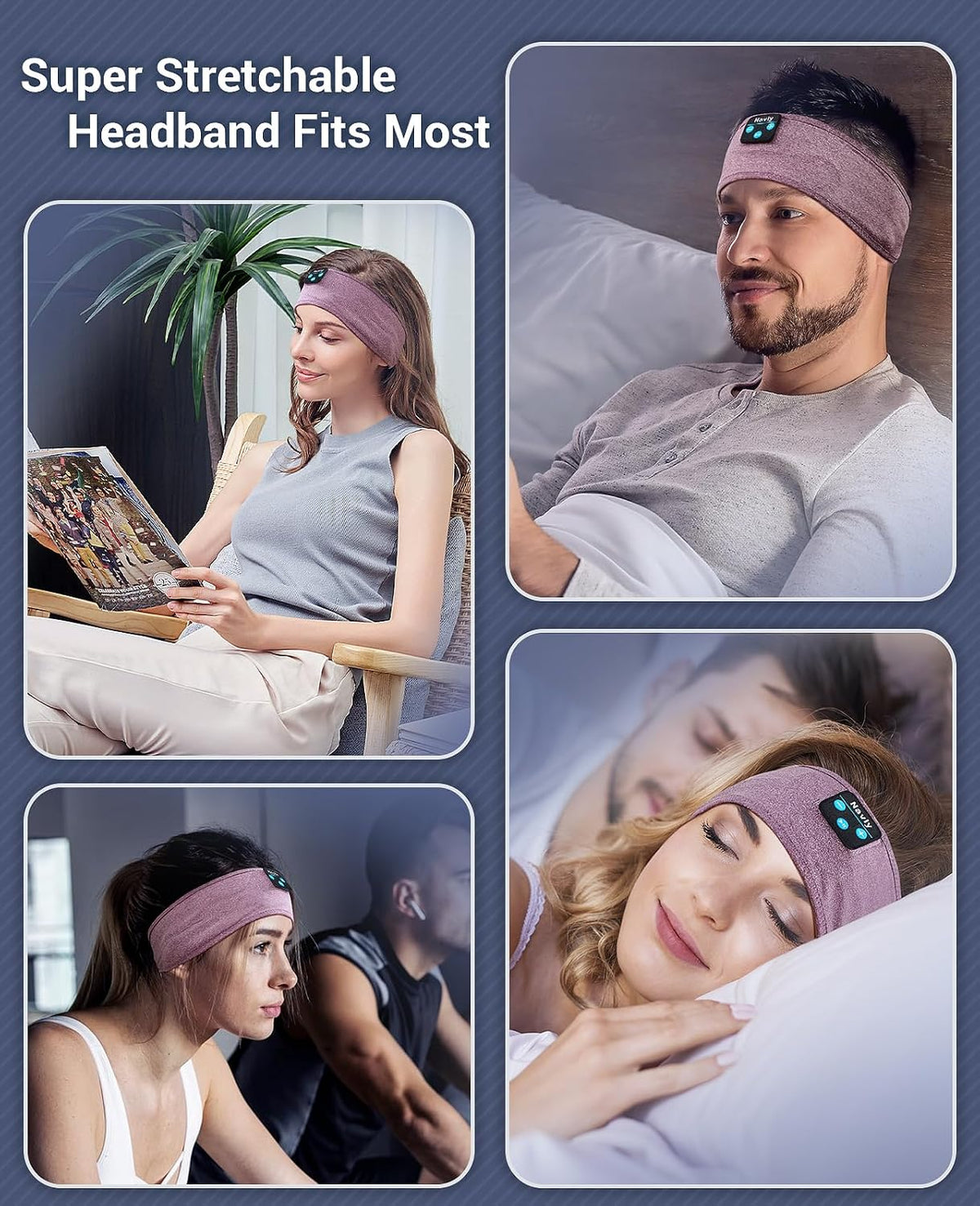 Navly Sleep Headphones, 12Hrs Sports Headband with Soft Cozy Earbuds Comfortable, Headphones Headband with Ultra-Thin HD Stereo Speakers Perfect for Workout,Running,Yoga,Travel