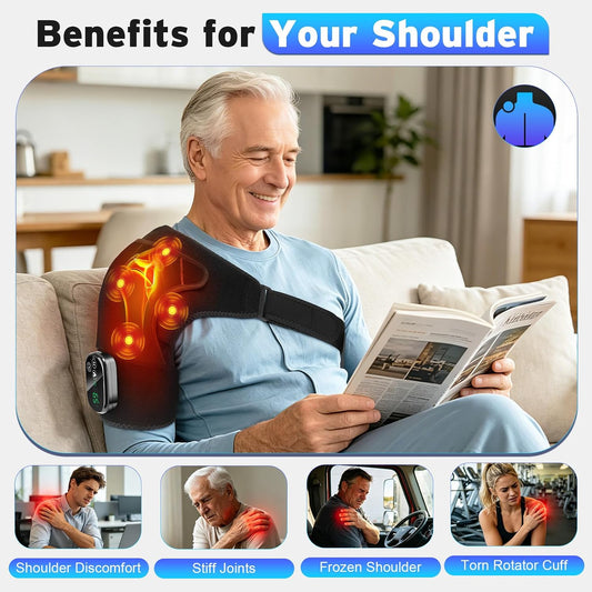 Cordless Shoulder Heating Pad with Massage for Pain Relief Deep Tissue | Enlarged Shoulder Massager, 5 Temperature and 3 Timer Settings, 5 Massage Modes Heated Shoulder Wrap for Women and men