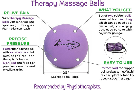 Therapy Massage Ball - Instant Muscle Pain Relief. Proven Effective for Myofascial Release, Deep Tissue Pressure, Yoga & Trigger Point Treatments. Set - 2 Extra Firm Balls W/Mesh Bag.