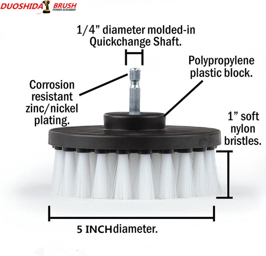 Drill Brush 5 inch Soft Bristle White Quick Change Shaft