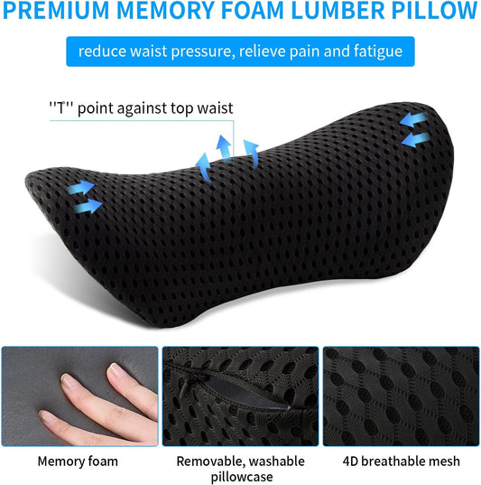 Lumbar Pillow, Memory Foam Lumbar Support Pillow for Office Chair and Car Seat, Ergonomic Streamline Back Pillow for Lower Back Pain Relief, Back Support Pillow for Sitting, Driving, Traveling