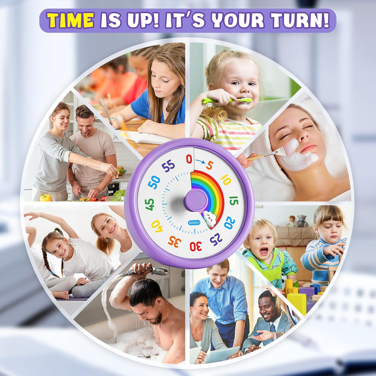 HIPPIH Visual Timer for Kids, 60-Min Silent Sound Rainbow Countdown Timer