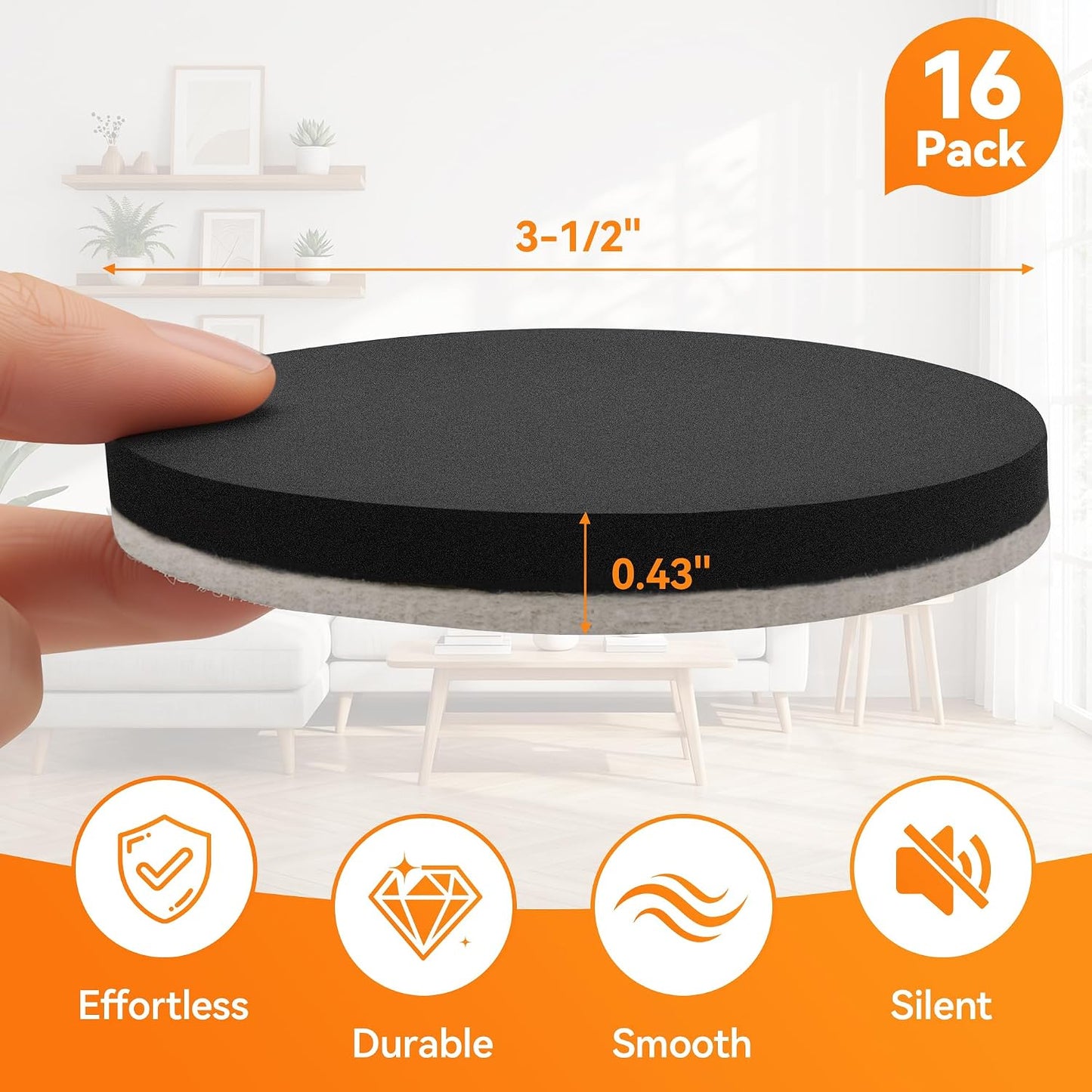 Furniture Sliders for Hardwood Floors, Save 80% Effort Safely and Easily, The Glide Tool Set for Heavy Furniture and Appliances, Reusable Floor Protectors and Moving Pads (16 Pack 3.5" Slider)