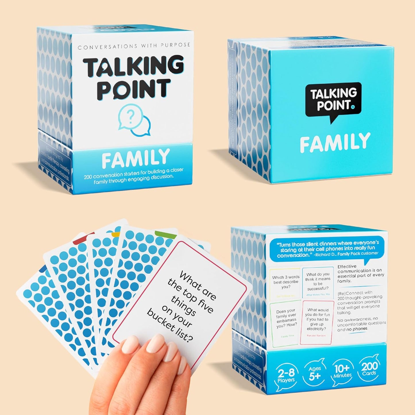 200 Family Conversation Cards for Kids, Teens & Adults - Question Card Game | Fun screen-free connection; dinner, road trip & gifts. Expert-created pack; 4 categories light to deep; Talking Point Cards