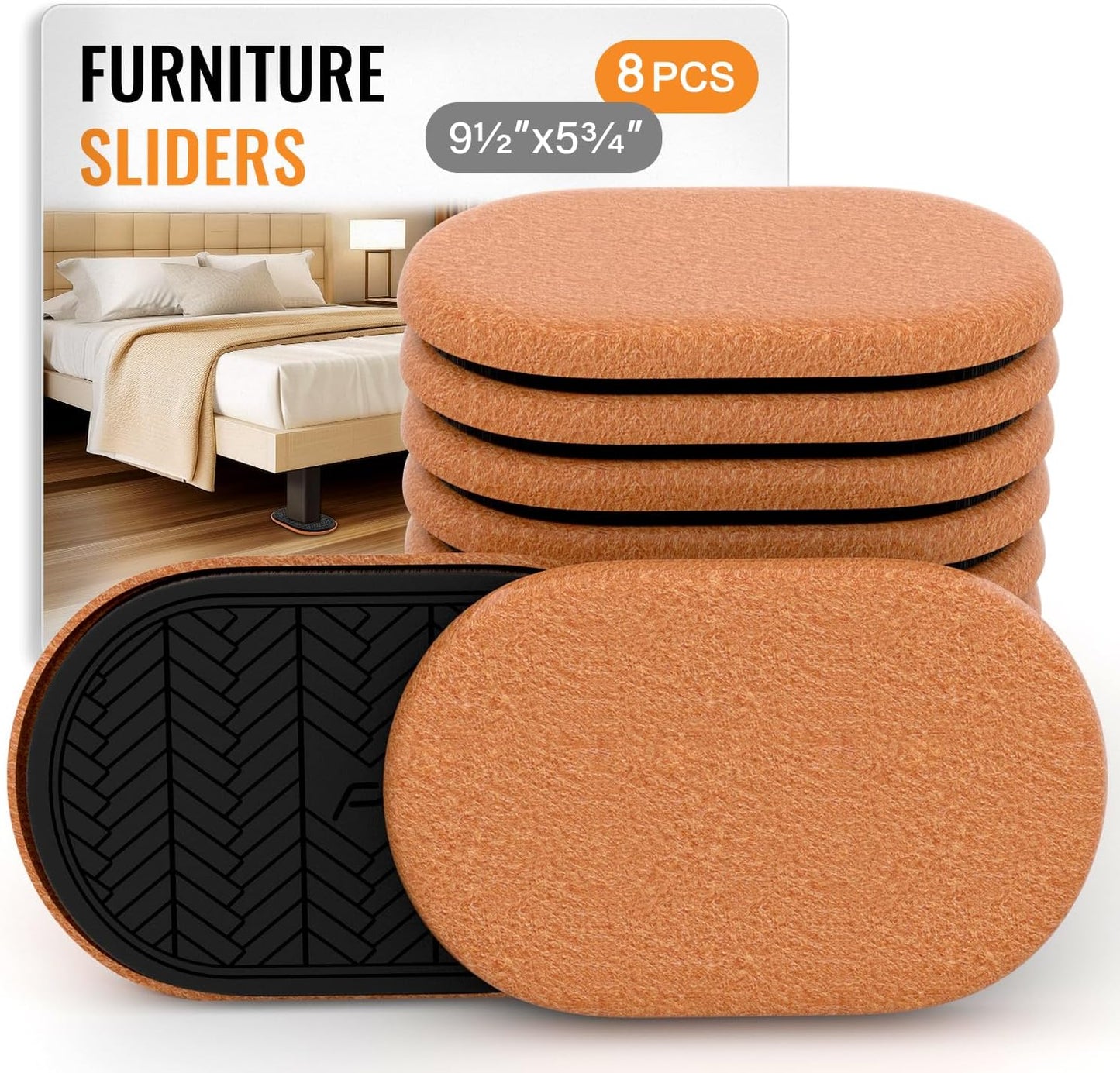 Furniture Sliders for Hardwood Floors Felt Heavy-Duty Furniture Movers | 8 Pack 9-1/2" Oval Reusable Furniture Slider with Extra Thick Design Beige Felt Sliders for Hard Surfaces Effortless Moving