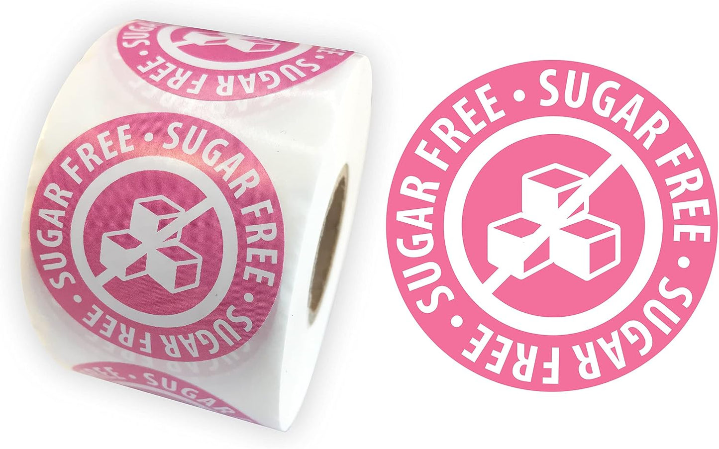 Sugar Free Stickers Food Rotation Labels 3.81cm 1.5 Inch Round Circle Dots 500 Adhesive Stickers (Pink)