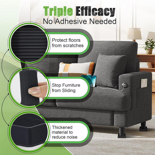 xxxHOLIC Rubber Non Slip Furniture Pads, 2" Black Round, Set of 4 | Furniture Grippers for Hardwood Floors, Anti Skid Caster Cups, Bed Frame & Couch Stoppers, Floor Protectors for Heavy Duty