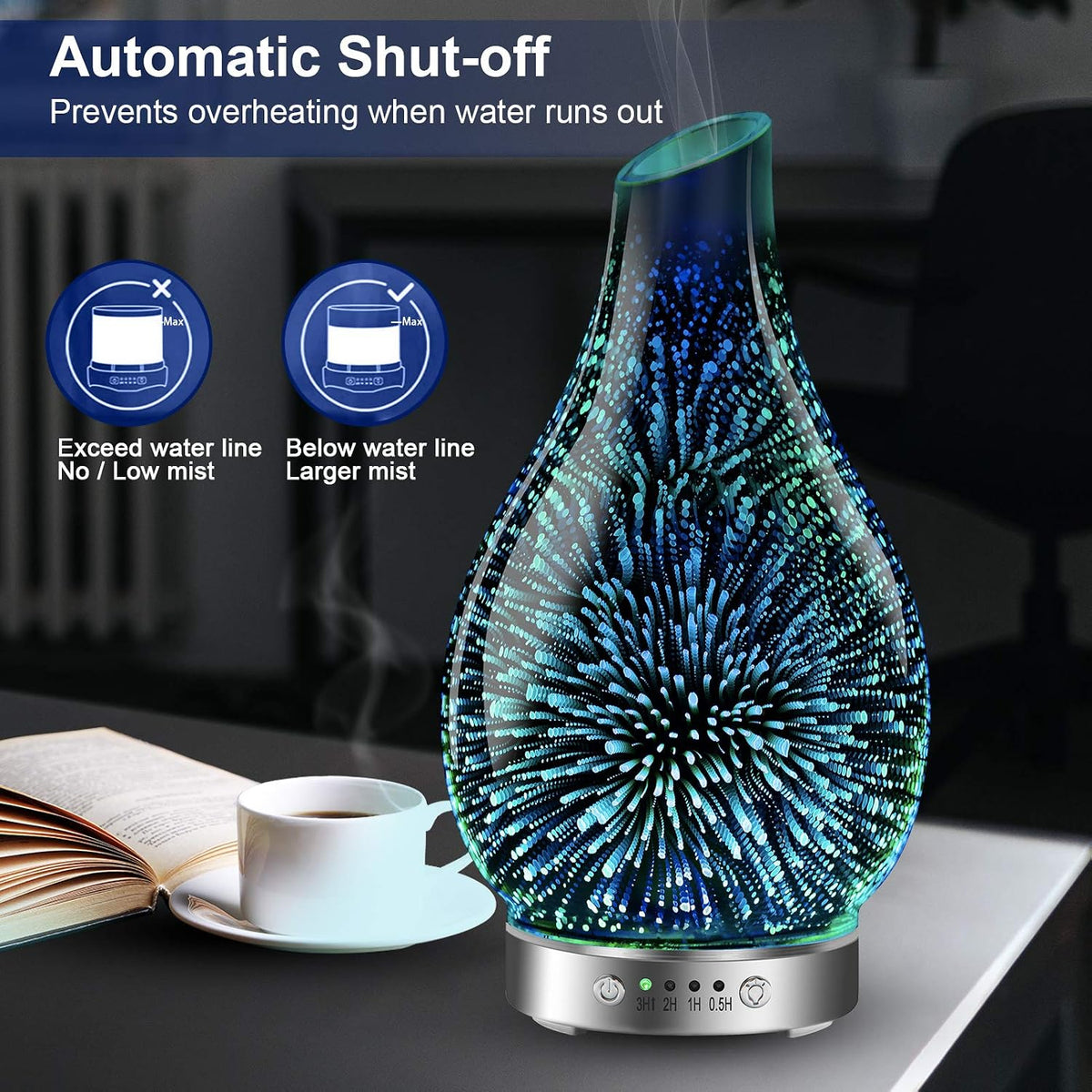 MAXWINER Essential Oil Diffusers Ultrasonic 3D Glass Aromatherapy Diffuser