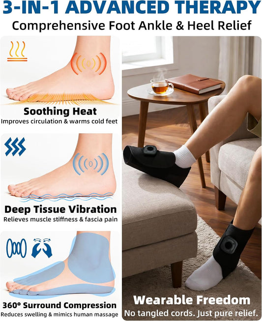 Cordless Air Compression Foot and Ankle Massager with Heat,1Wap | Portable Heat & Vibration Wrap for Tired Feet, Sore Arms & Swollen Ankles; Cordless, Rechargeable Gift for Men and Women